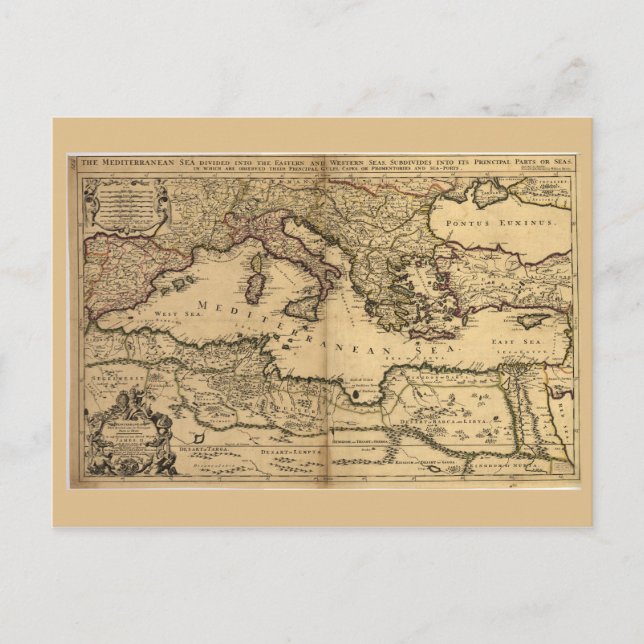Mediterranean Sea Map (1685) Postcard (Front)