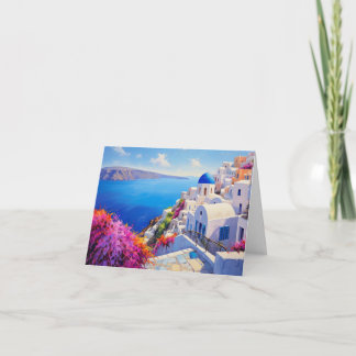 Mediterranean Sea & Village Coastal Thank You Card
