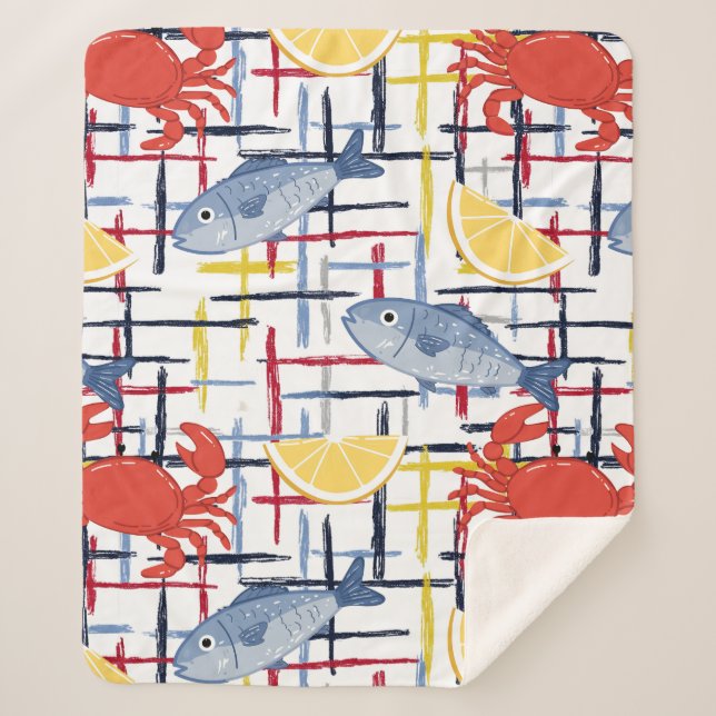 Mediterranean Seafood Market Pattern (1) Sherpa Blanket (Front)