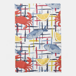 Mediterranean Seafood Market Pattern (1) Tea Towel