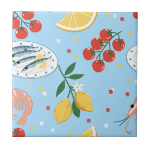 Mediterranean Seafood Market Pattern (1) Tile