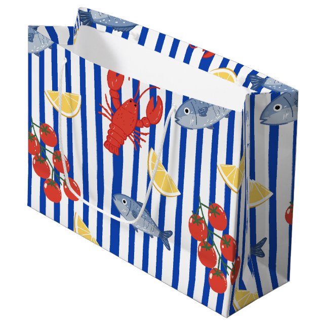 Mediterranean Seafood Market Pattern (2) Large Gift Bag (Front Angled)