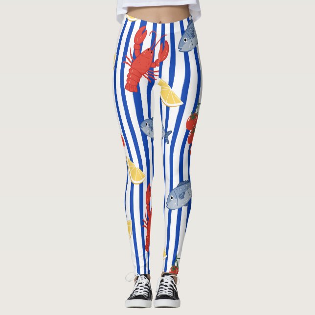 Mediterranean Seafood Market Pattern (2) Leggings (Front)