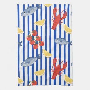 Mediterranean Seafood Market Pattern (2) Tea Towel