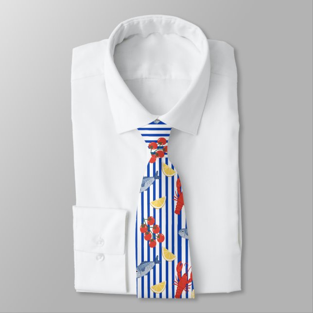 Mediterranean Seafood Market Pattern (2) Tie (Tied)