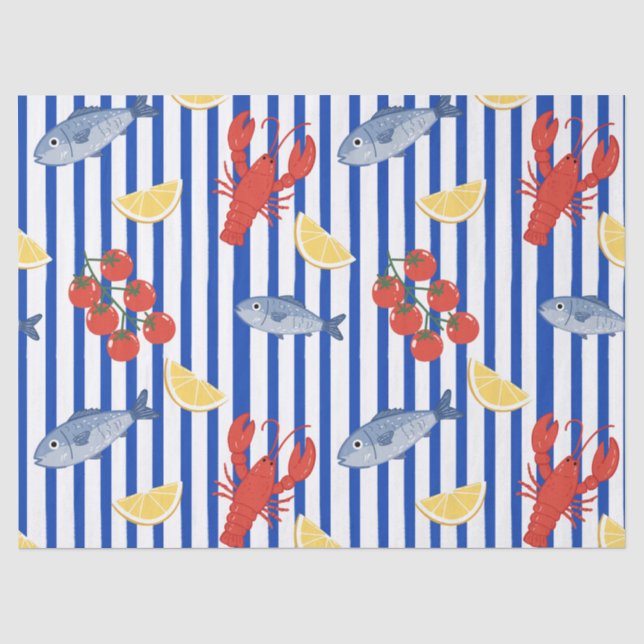 Mediterranean Seafood Market Pattern (2) Tissue Paper (Front)
