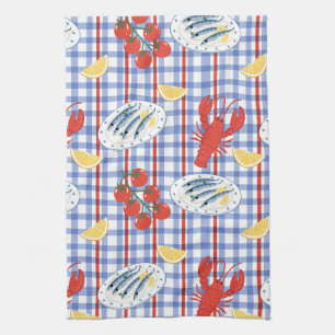 Mediterranean Seafood Market Pattern (3) Tea Towel
