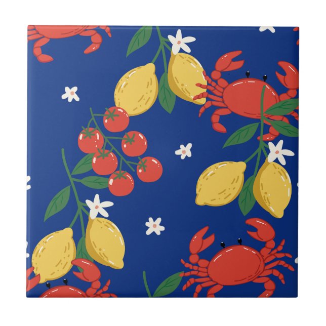 Mediterranean Seafood Market Pattern (3) Tile (Front)