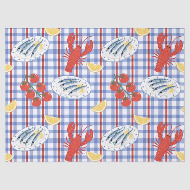 Mediterranean Seafood Market Pattern (3) Tissue Paper (Front)