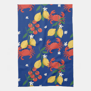 Mediterranean Seafood Market Pattern (4) Tea Towel