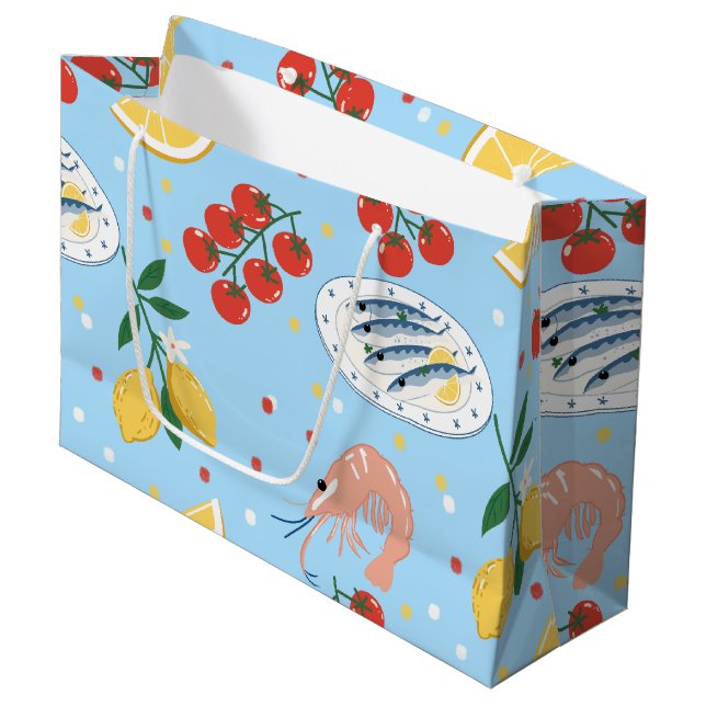 Mediterranean Seafood Market Pattern (5) Large Gift Bag (Front Angled)