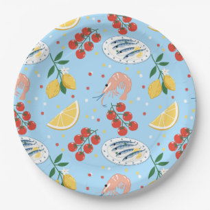 Mediterranean Seafood Market Pattern (5) Paper Plate