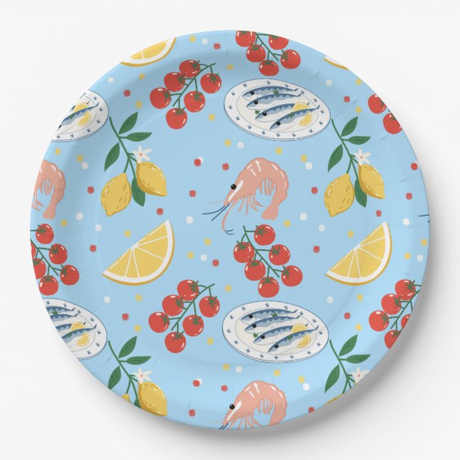 Mediterranean Seafood Market Pattern (5) Paper Plate (Front)