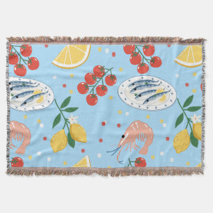 Mediterranean Seafood Market Pattern (5) Throw Blanket