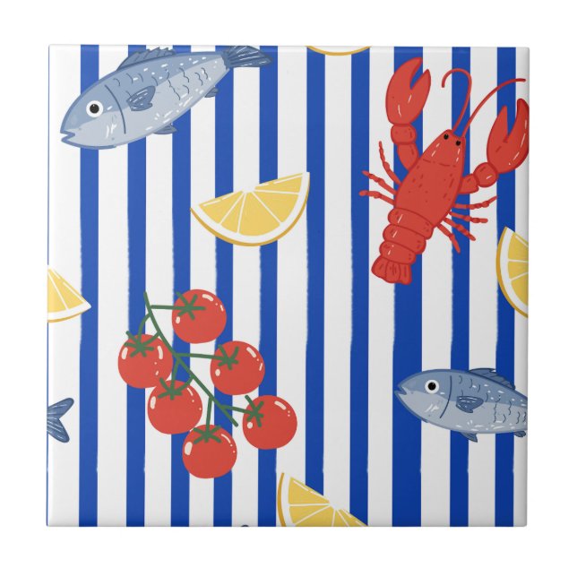 Mediterranean Seafood Market Pattern (5) Tile (Front)