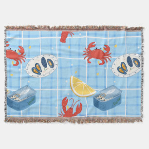 Mediterranean Seafood Market Pattern (6) Throw Blanket