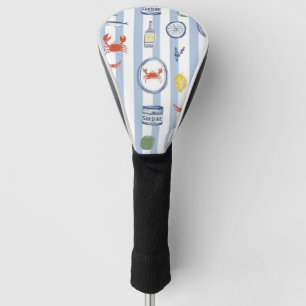 Mediterranean Seafood Sardine Blue Stripe Pattern Golf Head Cover
