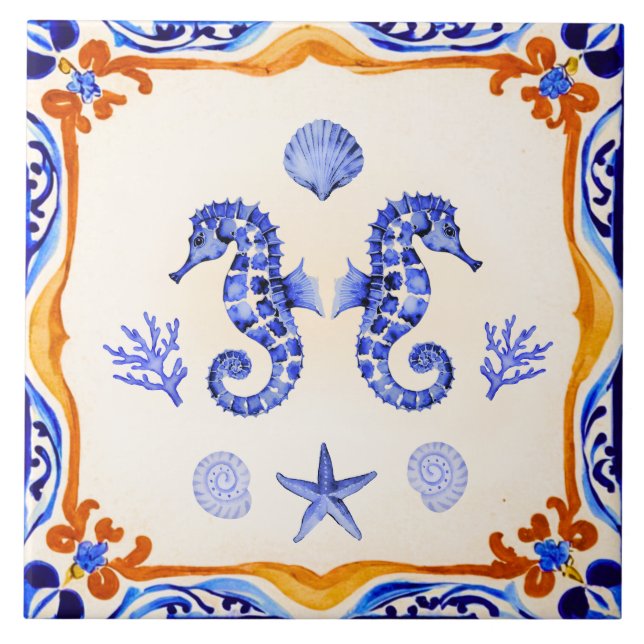 Mediterranean Seahorses Tile (Front)