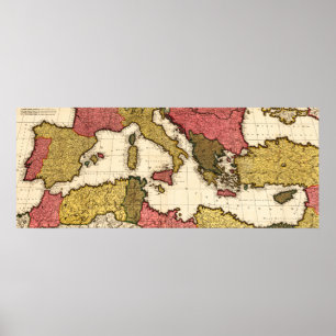 Mediterranean SeaPanoramic Map Poster