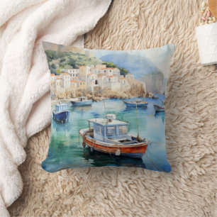 Mediterranean Seascapes Oil Paint Design Cushion