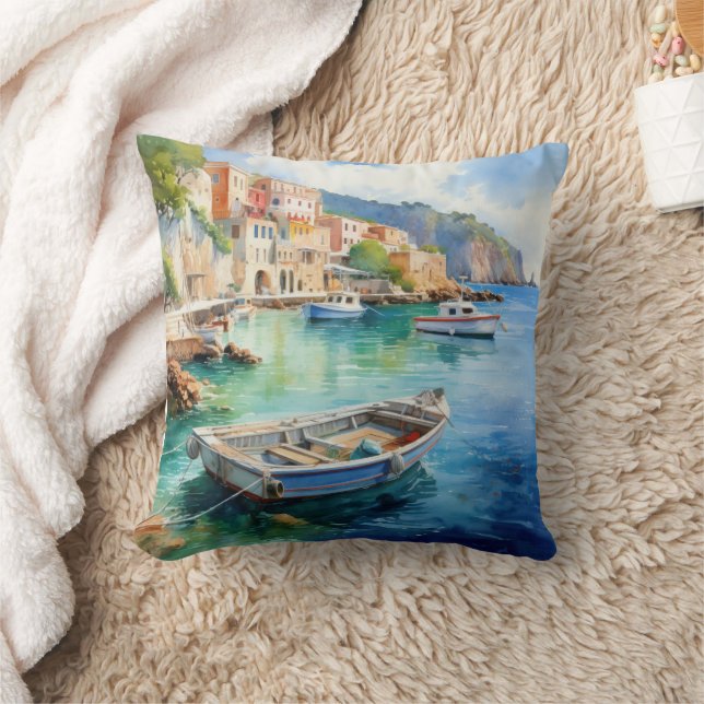 Mediterranean Seascapes Oil Paint Design Cushion (Blanket)