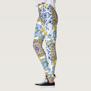 Mediterranean,Sicilian tiles,lemons   Leggings