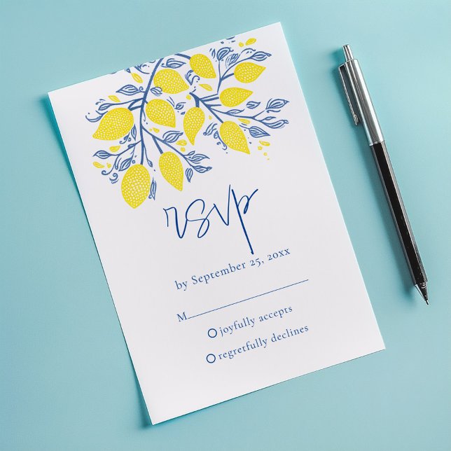 Mediterranean simple yellow Lemon Vines RSVP Card (Mediterranean garden Lemon Vines RSVP Response Card.)
