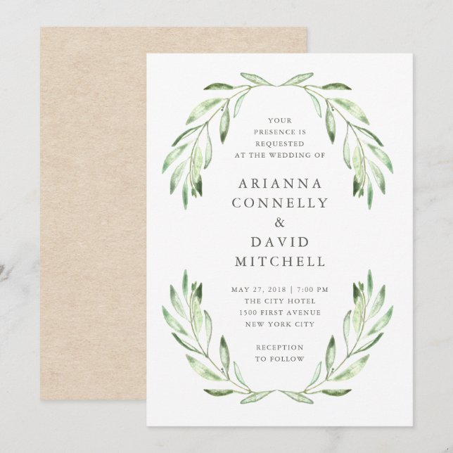 Mediterranean Simplicity | Olive Branch Wedding Invitation (Front/Back)