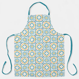 Mediterranean Spanish Tile Pattern Blue and Yellow Apron