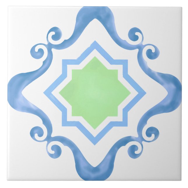Mediterranean Star Blue & Green Ceramic Tile (Front)