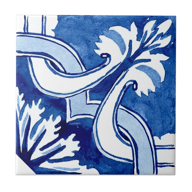 Mediterranean style Azur flower blue big pattern Tile (Front)