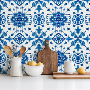 Mediterranean style Azur flower blue pattern Tile