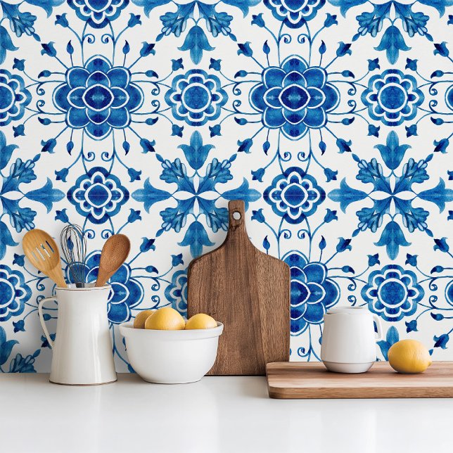 Mediterranean style Azur flower blue pattern Tile (Creator Uploaded)