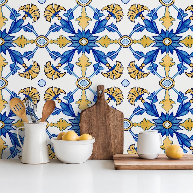 Mediterranean style Azur yellow blue big pattern Tile (Creator Uploaded)