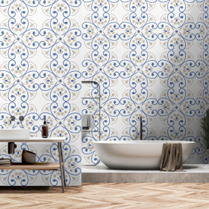 Mediterranean style blue floral wallpaper