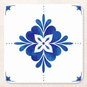 Mediterranean Style Floral Square Paper Coaster