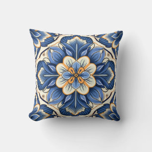 Mediterranean Style Floral Tile Pattern Cushion