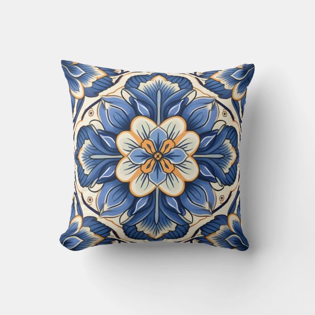 Mediterranean Style Floral Tile Pattern  Cushion (Front)