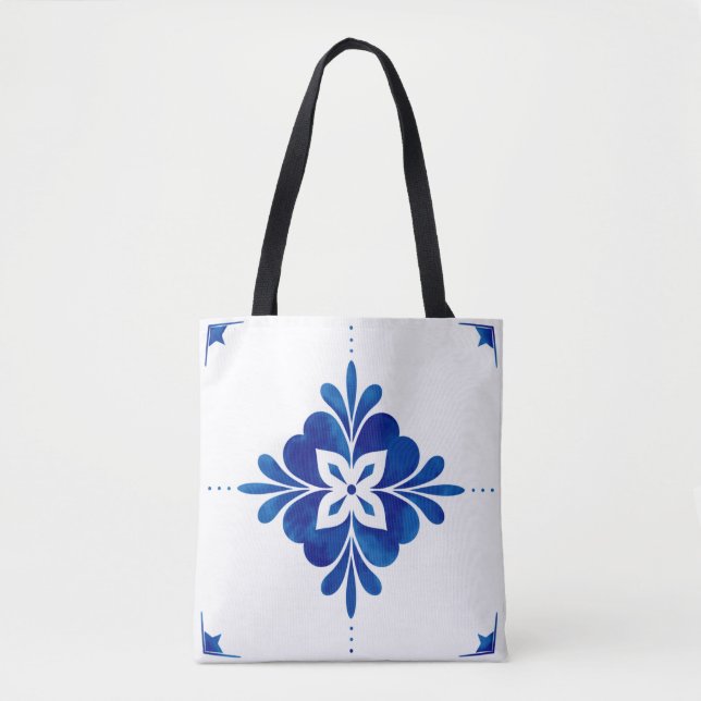 Mediterranean Style Floral  Tote Bag (Front)