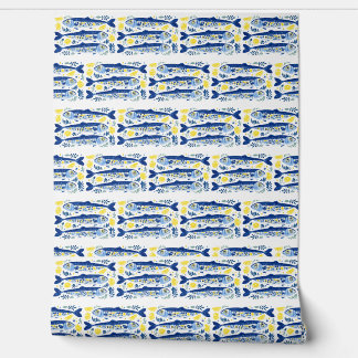Mediterranean Summer Blue and Yellow Sardines Wallpaper