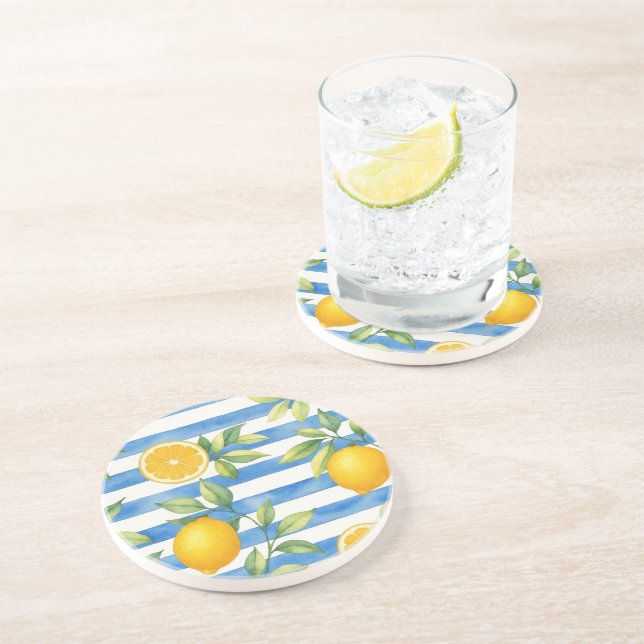 Mediterranean Summer Citrus Art Print Coaster (Side)