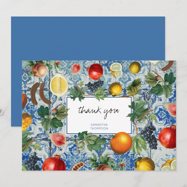 Mediterranean Summer Fruit Blue Mosaic Thank You (Front/Back)