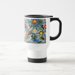 Mediterranean Summer Fruit & Blue White Mosaic  Travel Mug