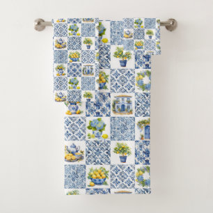 Mediterranean Summer Lemon Pattern Bath Towel Set