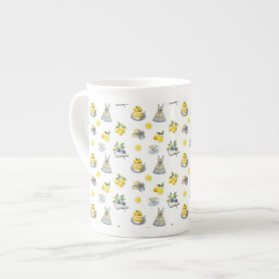 Mediterranean Summer Lemon Pattern Bone China Mug