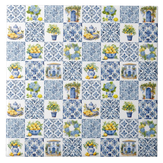 Mediterranean Summer Lemon Pattern Ceramic Tile (Front)