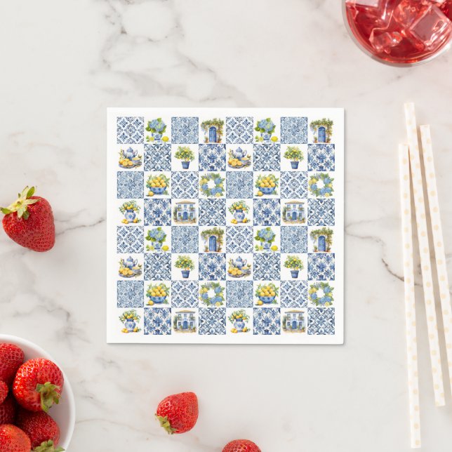 Mediterranean Summer Lemon Pattern  Napkin (Insitu)