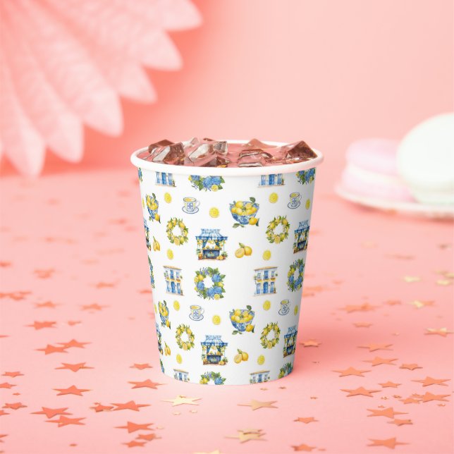 Mediterranean Summer Lemon Pattern  Paper Cups (Insitu)