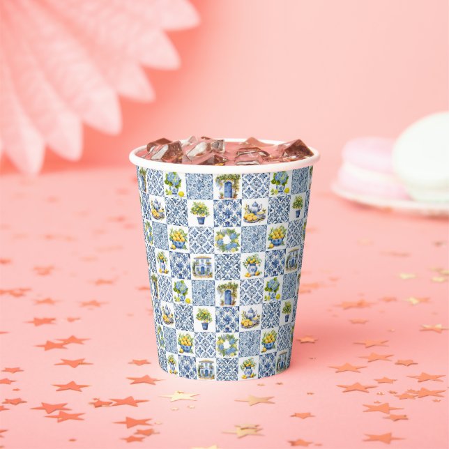 Mediterranean Summer Lemon Pattern  Paper Cups (Insitu)