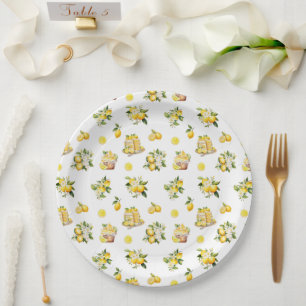 Mediterranean Summer Lemon Pattern  Paper Plate